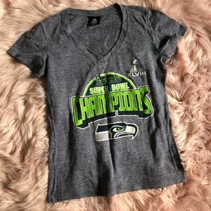Seahawks Super Bowl Champions Grey V-Neck T-Shirt